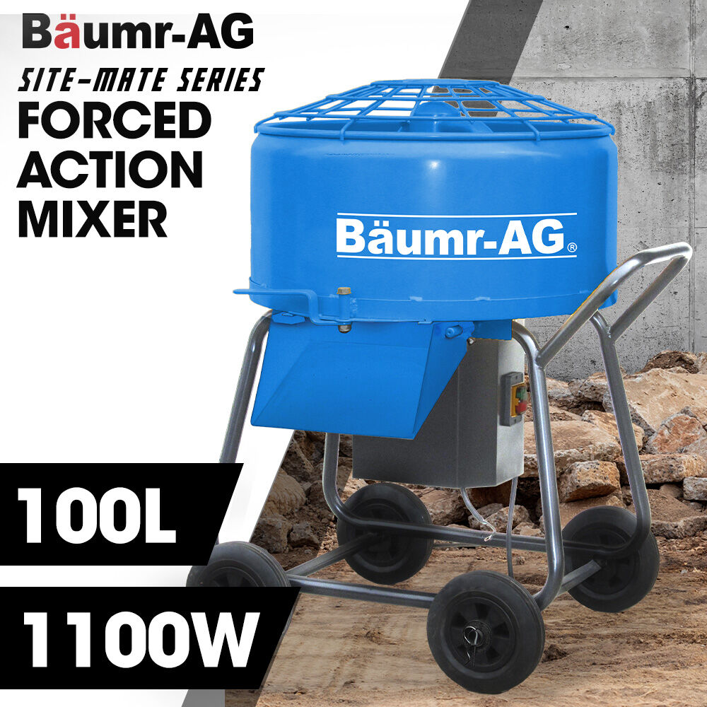 Baumr-AG | Forced Action Pan Mixer | 100L | 1100W Electric Motor | 58kg | Mortar, Screed, Resin, Cement