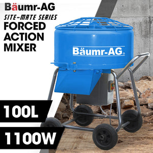 Baumr-AG | Forced Action Pan Mixer | 100L | 1100W Electric Motor | 58kg | Mortar, Screed, Resin, Cement