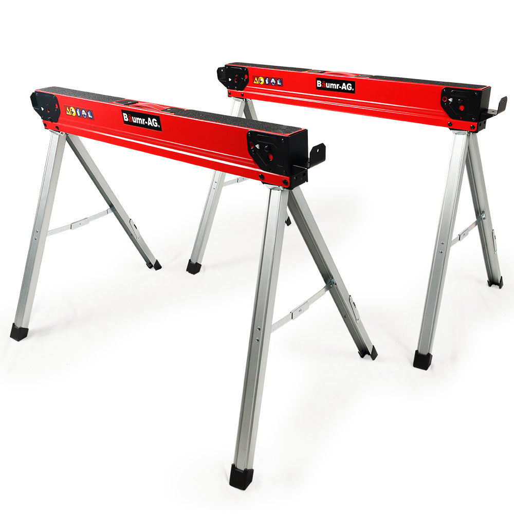 Baumr-AG Saw Horses | Set of 2 | 1000kg Capacity | Folding Adjustable | 2x4 Arms