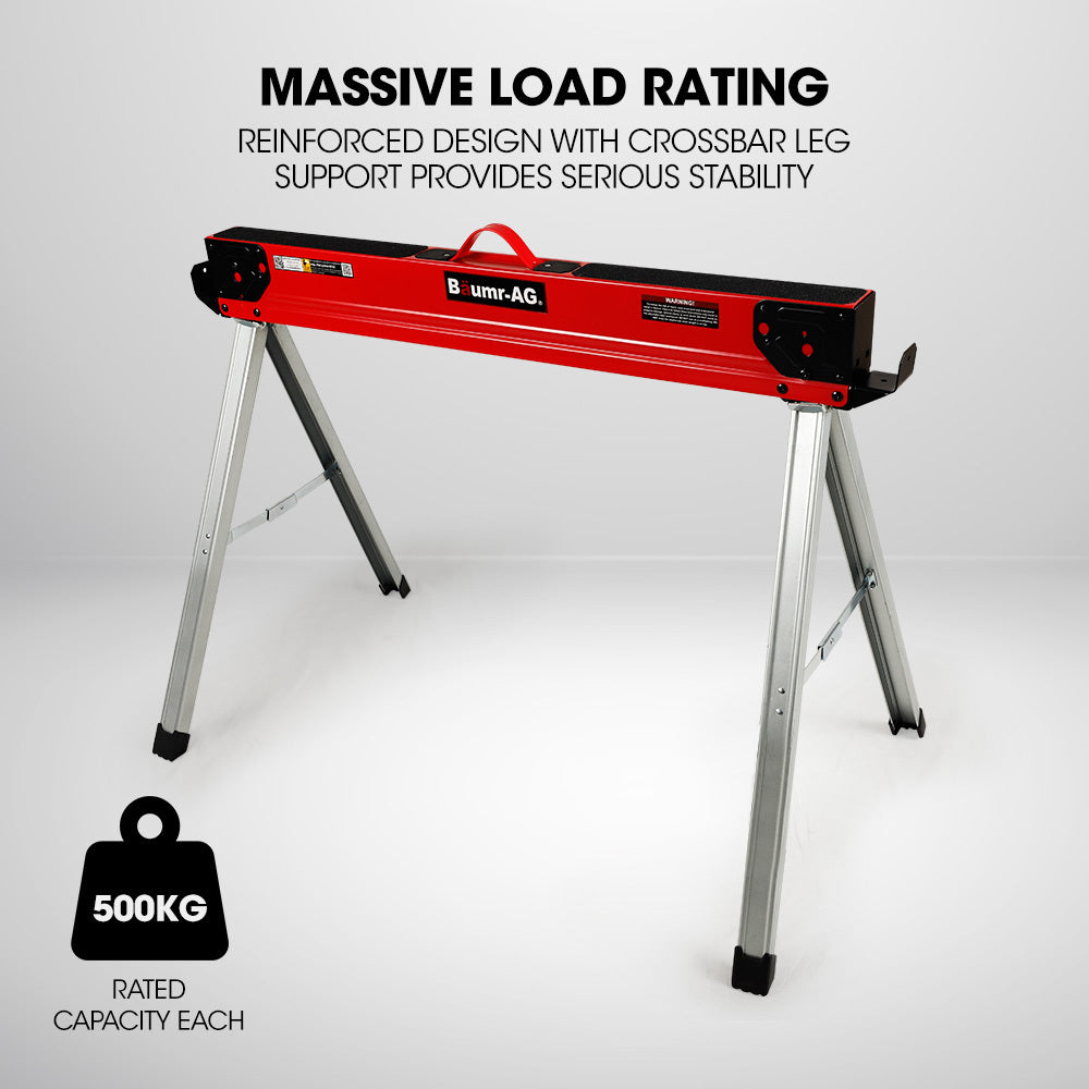 Baumr-AG Saw Horses | Set of 2 | 1000kg Capacity | Folding Adjustable | 2x4 Arms