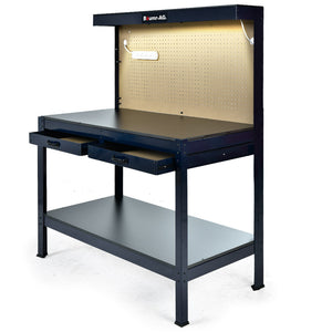 Baumr-AG | Steel Garage Workbench | LED Lights | Pegboard Tool Storage | Workshop Table