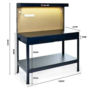 Baumr-AG | Steel Garage Workbench | LED Lights | Pegboard Tool Storage | Workshop Table