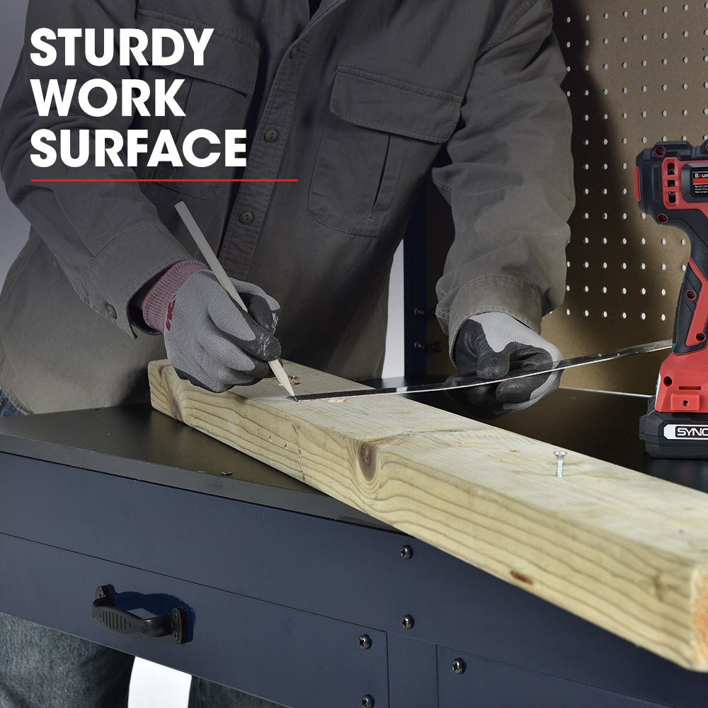 Baumr-AG | Steel Garage Workbench | LED Lights | Pegboard Tool Storage | Workshop Table
