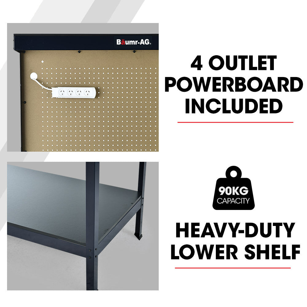 Baumr-AG | Steel Garage Workbench | LED Lights | Pegboard Tool Storage | Workshop Table