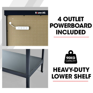 Baumr-AG | Steel Garage Workbench | LED Lights | Pegboard Tool Storage | Workshop Table