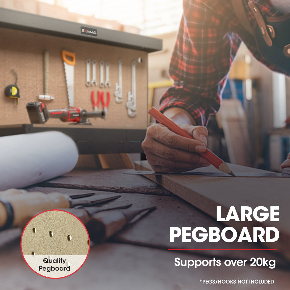 Baumr-AG | Steel Garage Workbench | LED Lights | Pegboard Tool Storage | Workshop Table