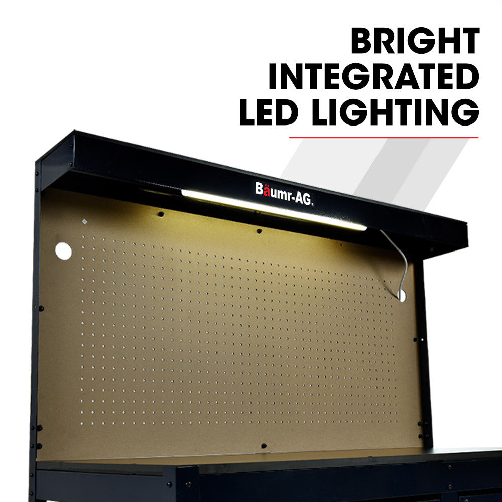 Baumr-AG | Steel Garage Workbench | LED Lights | Pegboard Tool Storage | Workshop Table