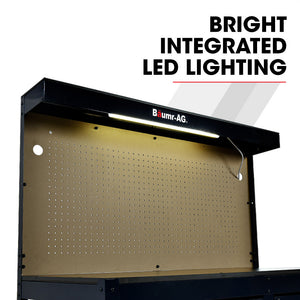 Baumr-AG | Steel Garage Workbench | LED Lights | Pegboard Tool Storage | Workshop Table
