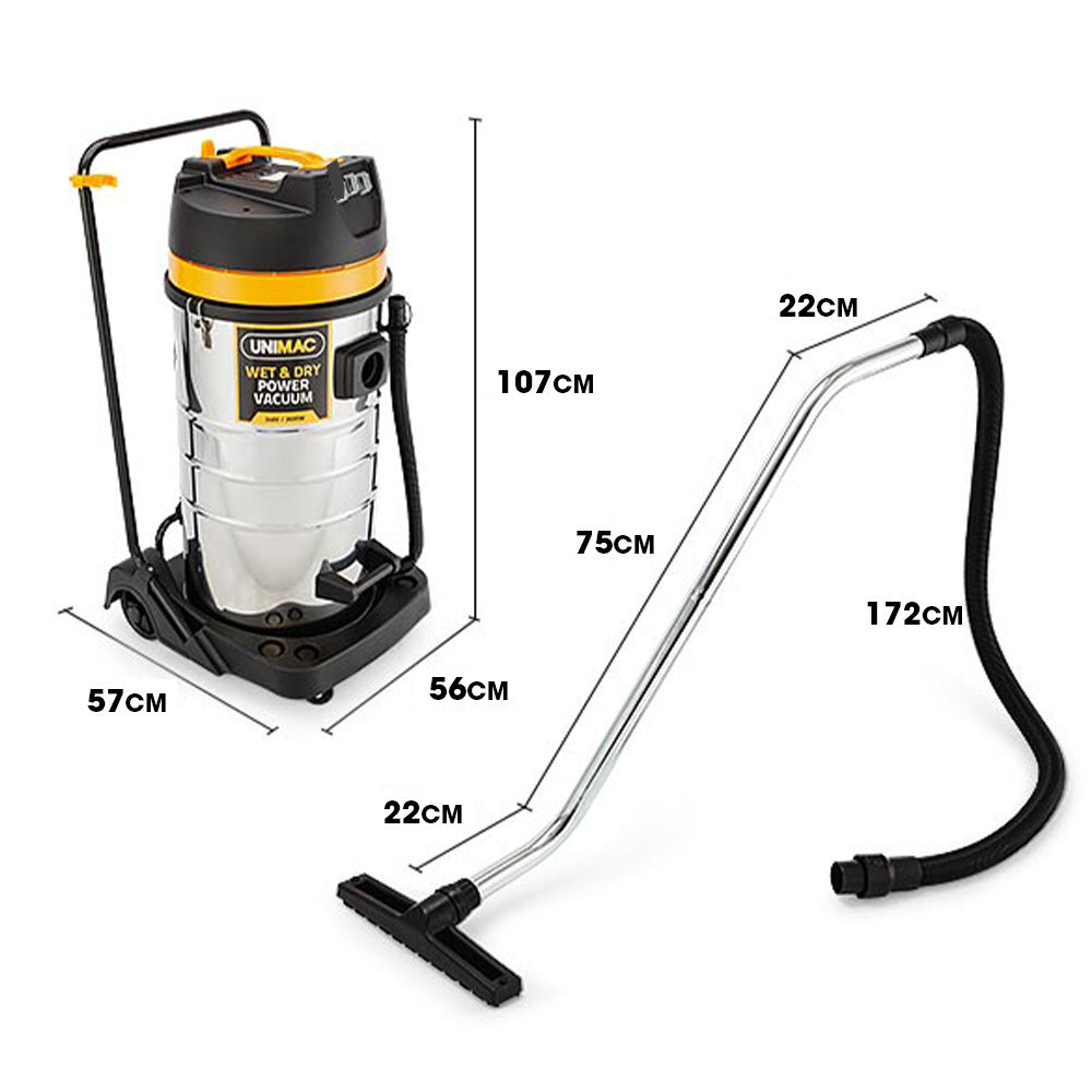 UNIMAC Wet & Dry Vacuum Cleaner | 100L | 2400W | Heavy-Duty | Dual Copper Motors | Workshop, Car, Carpet