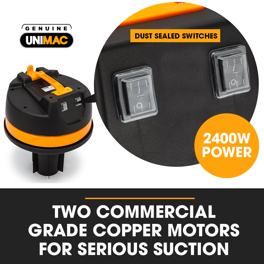 UNIMAC Wet & Dry Vacuum Cleaner | 100L | 2400W | Heavy-Duty | Dual Copper Motors | Workshop, Car, Carpet