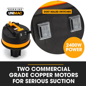 UNIMAC Wet & Dry Vacuum Cleaner | 100L | 2400W | Heavy-Duty | Dual Copper Motors | Workshop, Car, Carpet