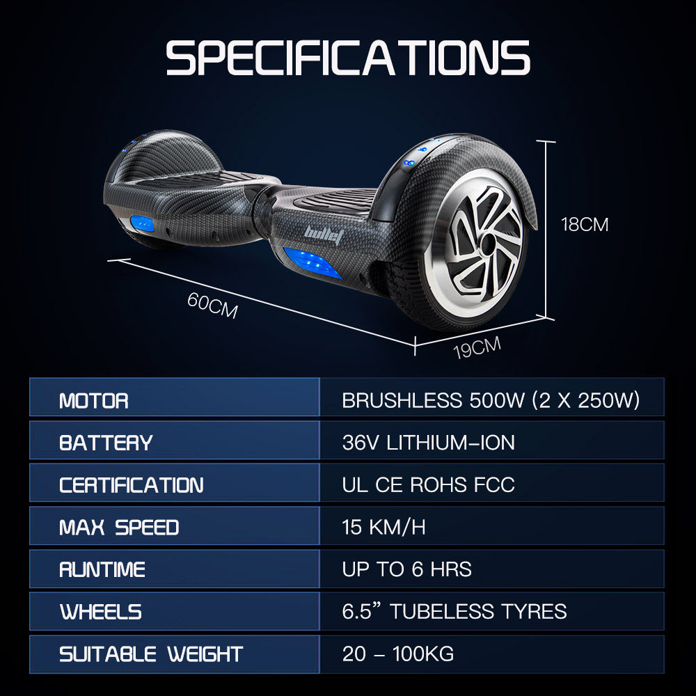 Hoverboard Electric Scooter - 6.5 Inch Wheels, Self-Balancing, Gen III Carbon Fiber Style by BULLET