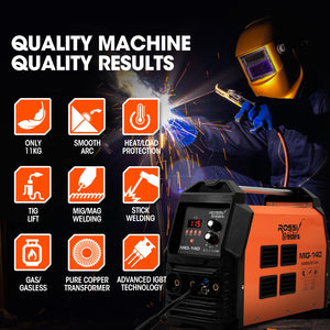 Rossi 140A Multi-Purpose Welder | MIG/MAG/MMA/ARC/TIG | Flux/Solid Wire | CO2 or Argon Gas Compatible