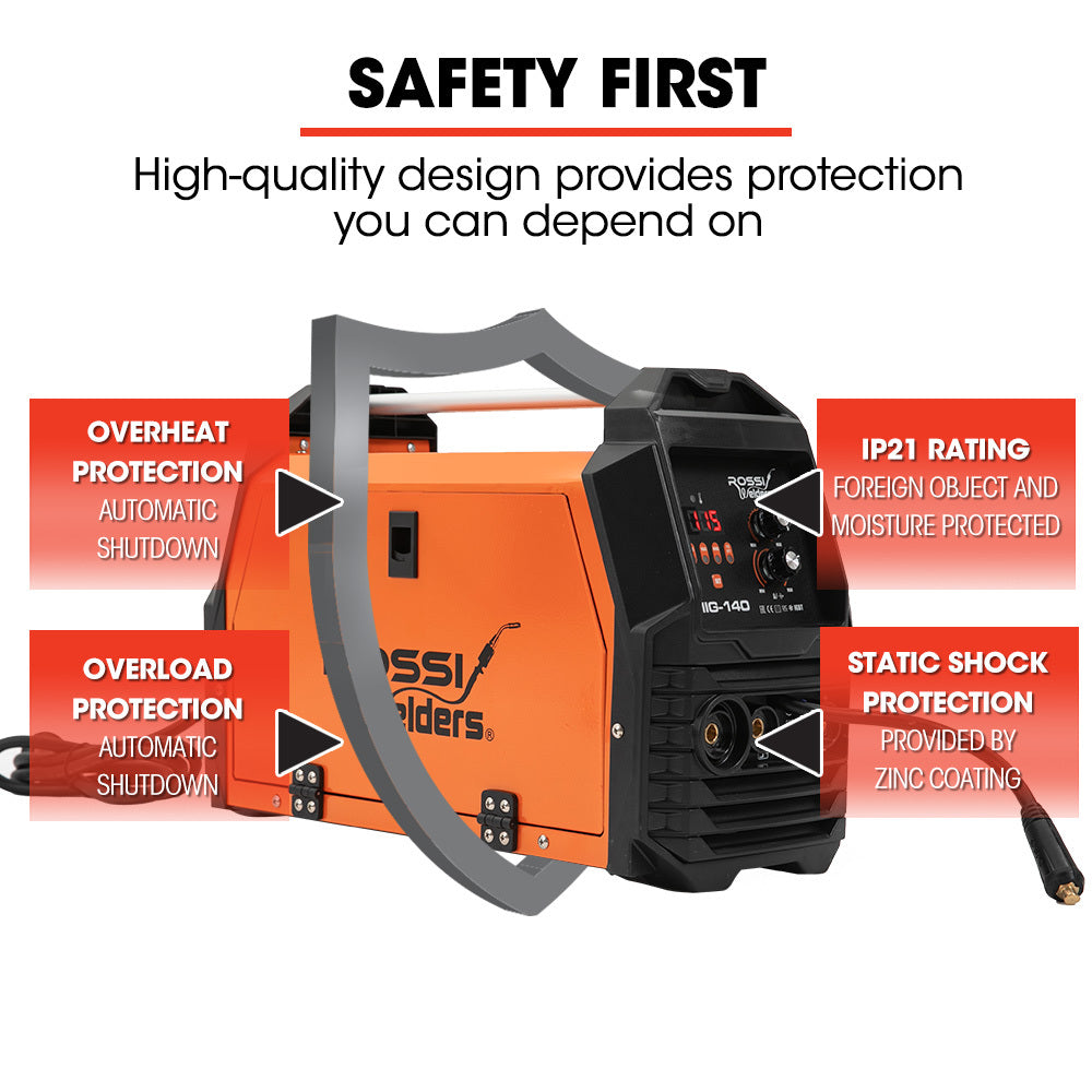 Rossi 140A Multi-Purpose Welder | MIG/MAG/MMA/ARC/TIG | Flux/Solid Wire | CO2 or Argon Gas Compatible
