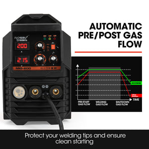 Rossi 200A Multi-Purpose Welder | MIG/MAG/MMA/ARC/TIG | Flux/Solid Wire | CO2 or Argon Gas Compatible
