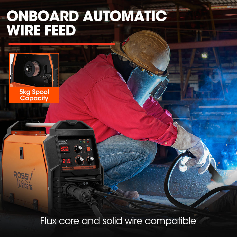 Rossi 200A Multi-Purpose Welder | MIG/MAG/MMA/ARC/TIG | Flux/Solid Wire | CO2 or Argon Gas Compatible