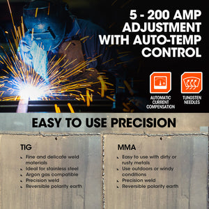 Rossi NextGen TIG/MMA 200A Welder | TIG-200 | Argon Gas | HF Start | Regulator Included
