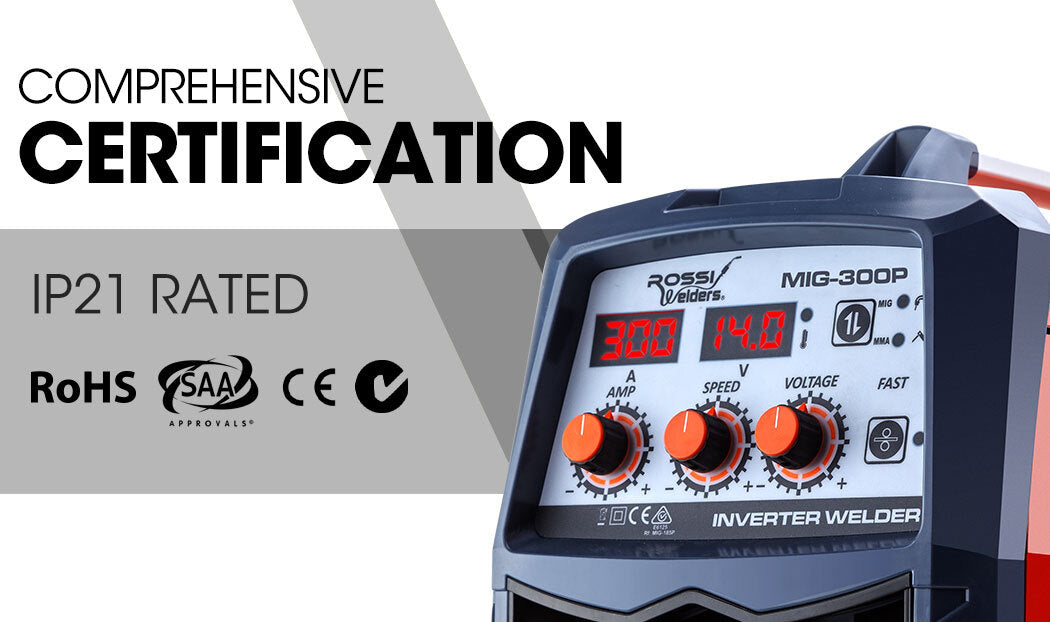 Rossi 300A MIG Stick Welder | Portable DC Gas Gasless Inverter Welding Machine | 15A Plug