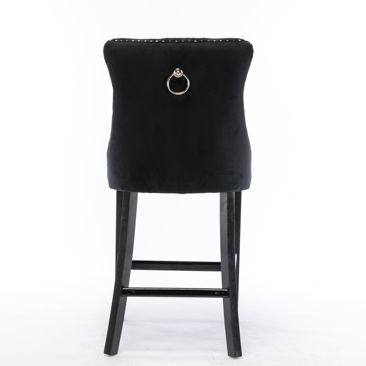 4x Velvet Bar Stools | Studs Trim | Wooden Legs | Tufted Dining Chairs | Kitchen
