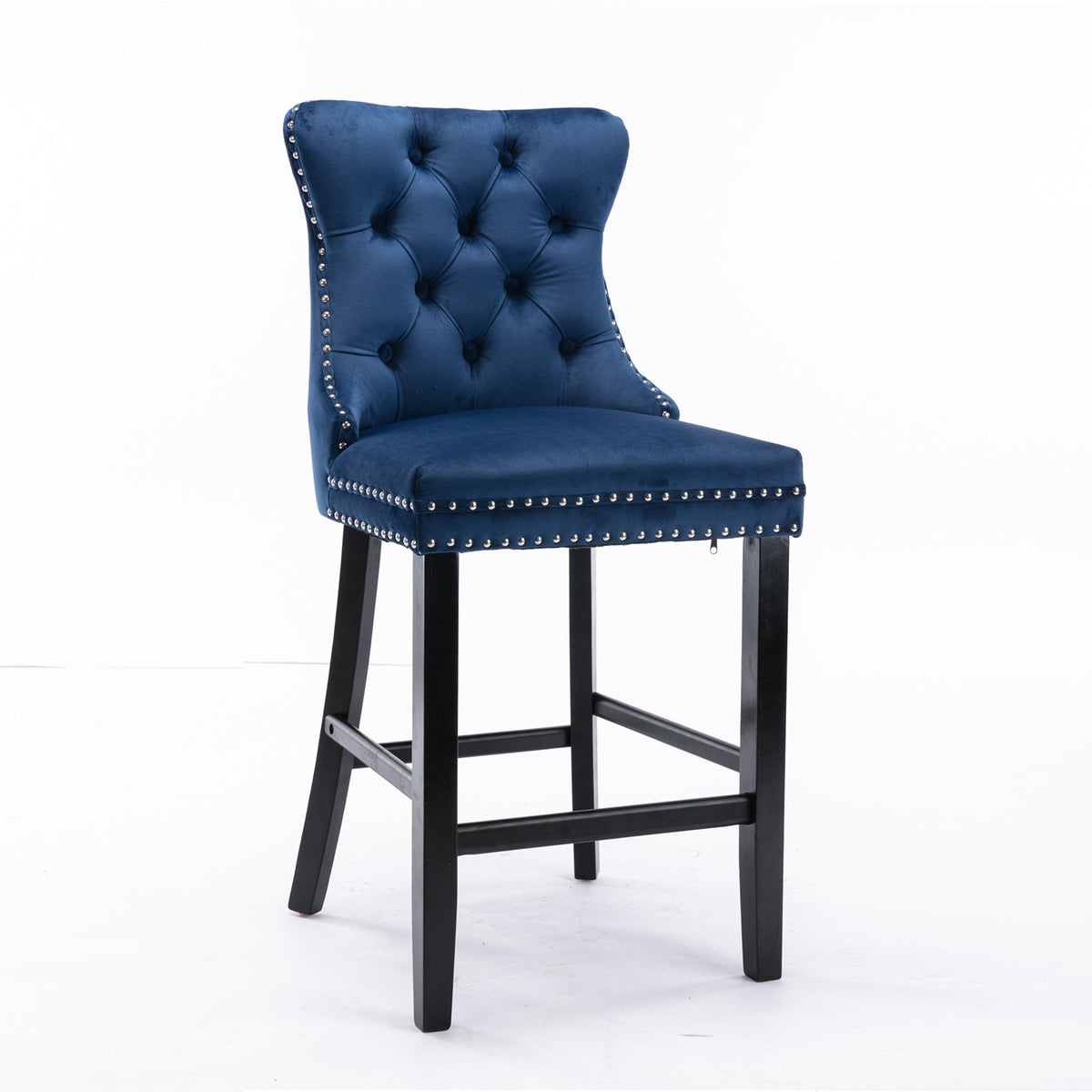 4x Velvet Bar Stools | Studs Trim | Wooden Legs | Tufted Dining Chairs | Kitchen