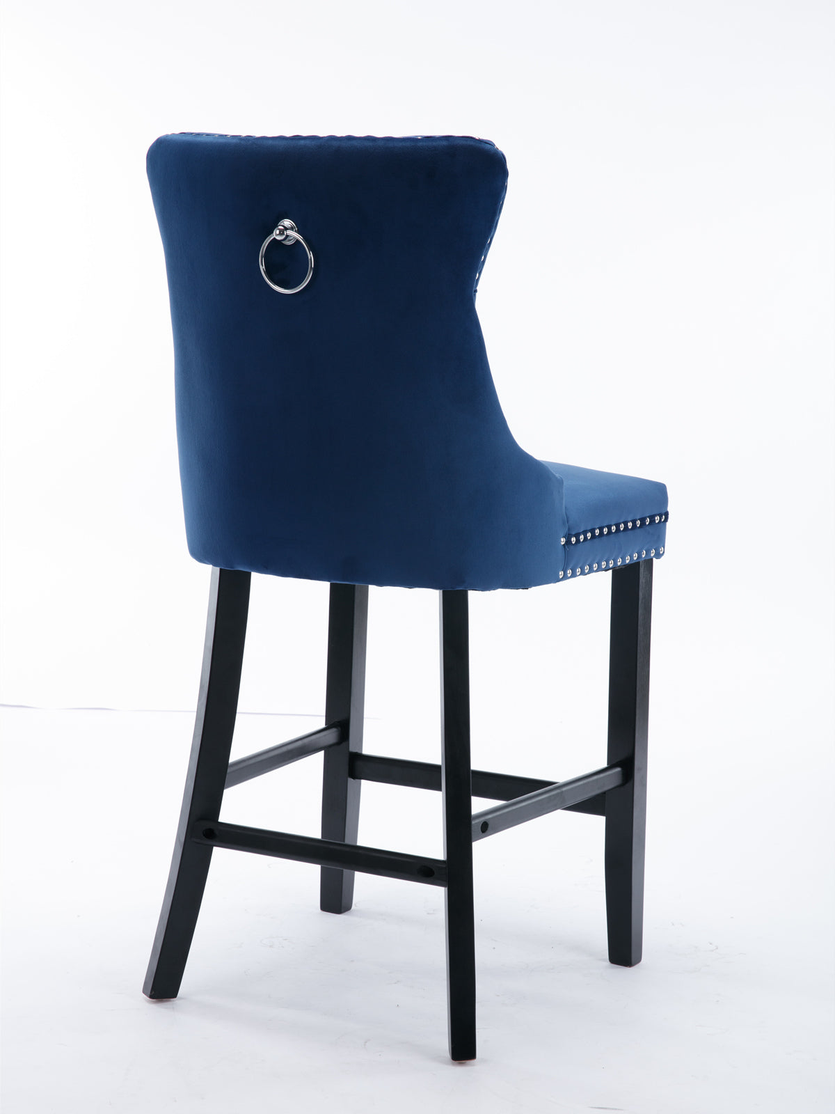 4x Velvet Bar Stools | Studs Trim | Wooden Legs | Tufted Dining Chairs | Kitchen