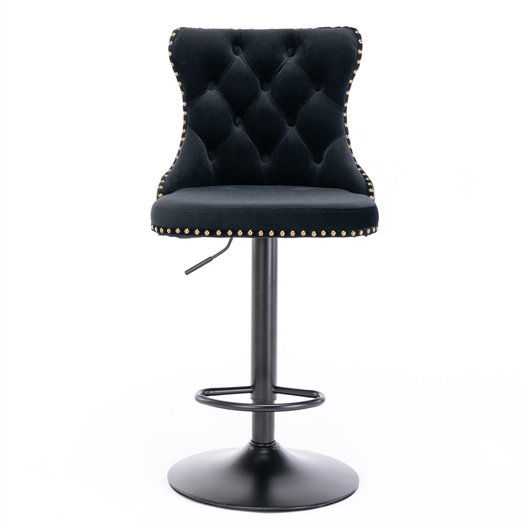 4x Height Adjustable Swivel Bar Stool | Velvet Nailhead Barstool | with Footrest