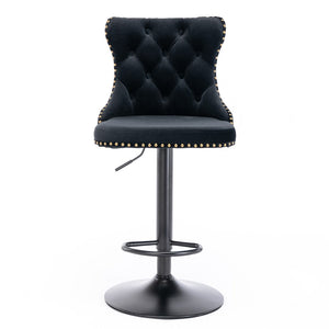 4x Height Adjustable Swivel Bar Stool | Velvet Nailhead Barstool | with Footrest