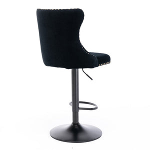 4x Height Adjustable Swivel Bar Stool | Velvet Nailhead Barstool | with Footrest
