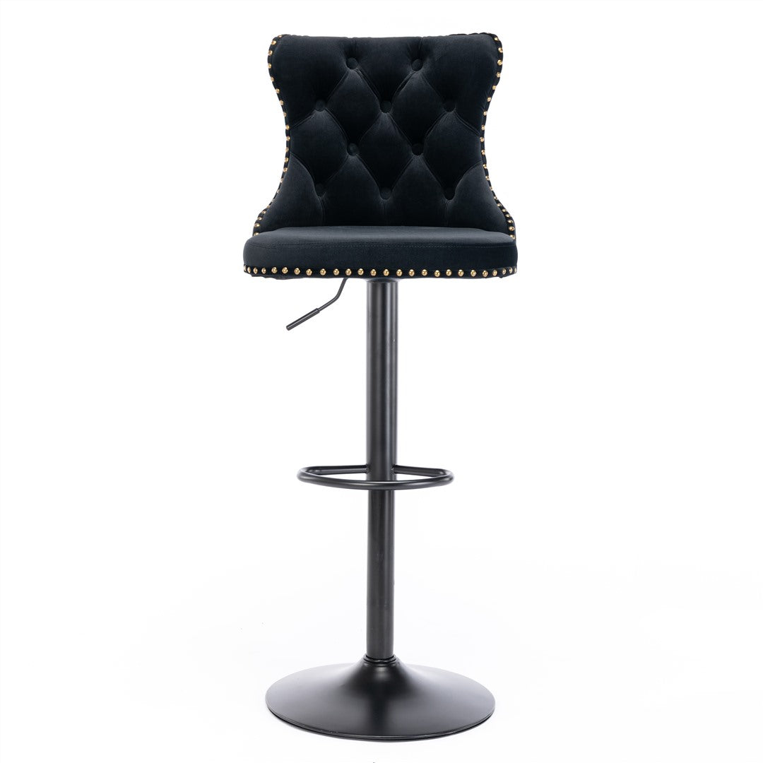 4x Height Adjustable Swivel Bar Stool | Velvet Nailhead Barstool | with Footrest