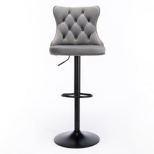 4x Height Adjustable Swivel Bar Stool | Velvet Nailhead Barstool | with Footrest