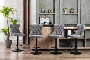 4x Height Adjustable Swivel Bar Stool | Velvet Nailhead Barstool | with Footrest