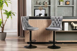 4x Height Adjustable Swivel Bar Stool | Velvet Nailhead Barstool | with Footrest