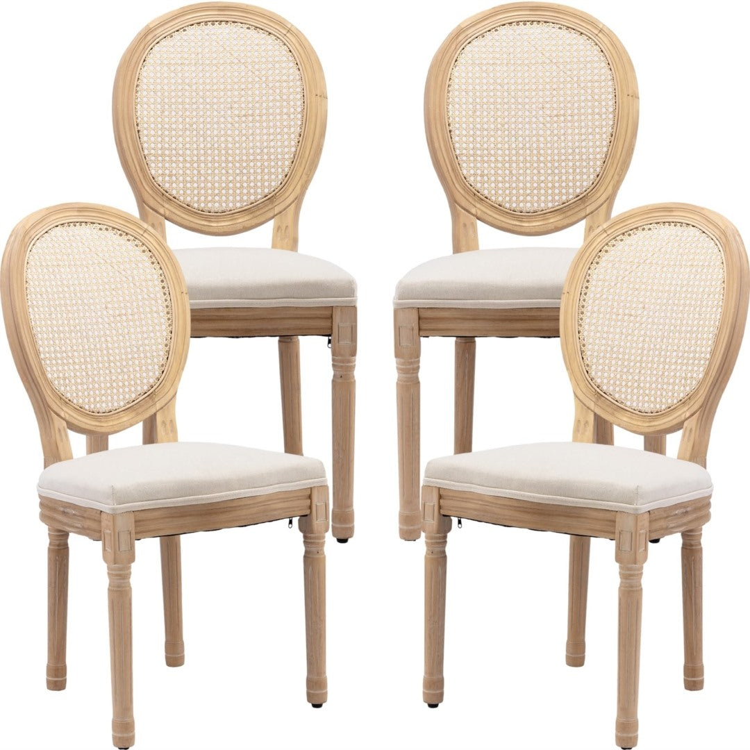 AADEN 4x Rattan Dining Chairs | Solid Wood Legs | Beige