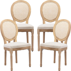 AADEN 4x Rattan Dining Chairs | Solid Wood Legs | Beige