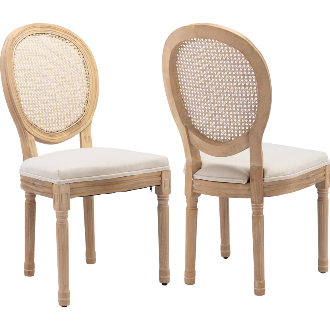 AADEN 4x Rattan Dining Chairs | Solid Wood Legs | Beige