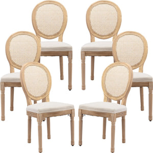 AADEN 6x Rattan Dining Chairs | Solid Wood Legs | Beige