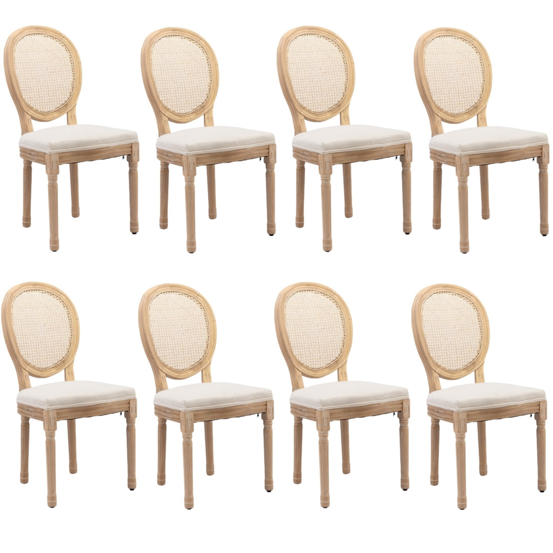 AADEN Set of 8 Rattan Dining Chairs | Solid Wood Legs | Beige