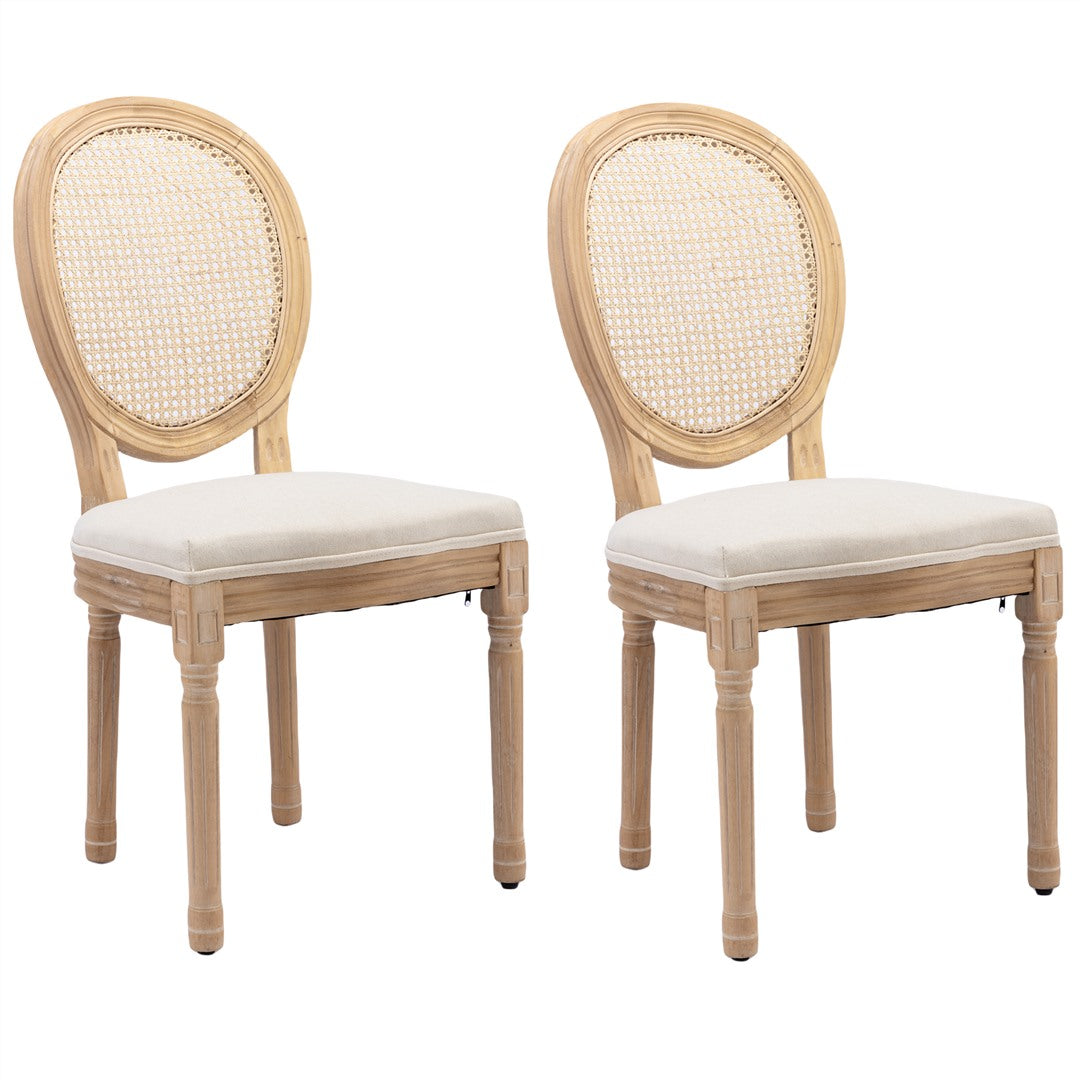 AADEN Set of 8 Rattan Dining Chairs | Solid Wood Legs | Beige