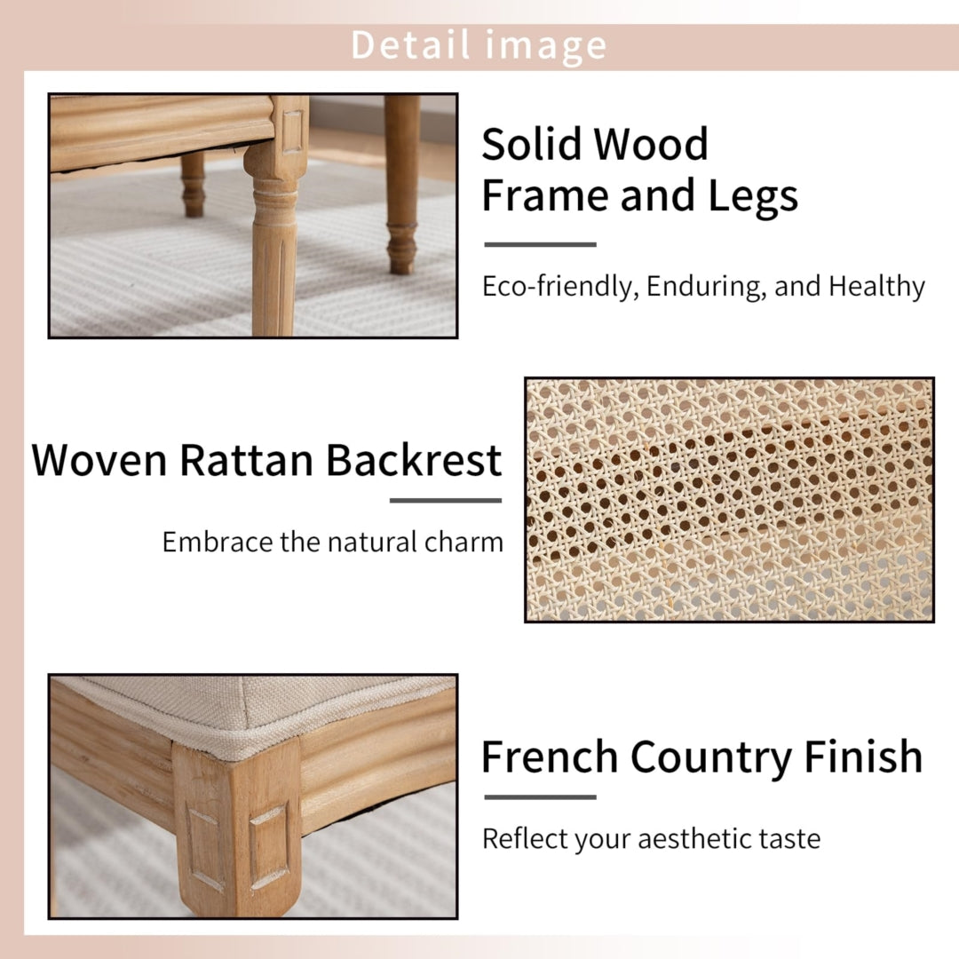 AADEN Set of 8 Rattan Dining Chairs | Solid Wood Legs | Beige