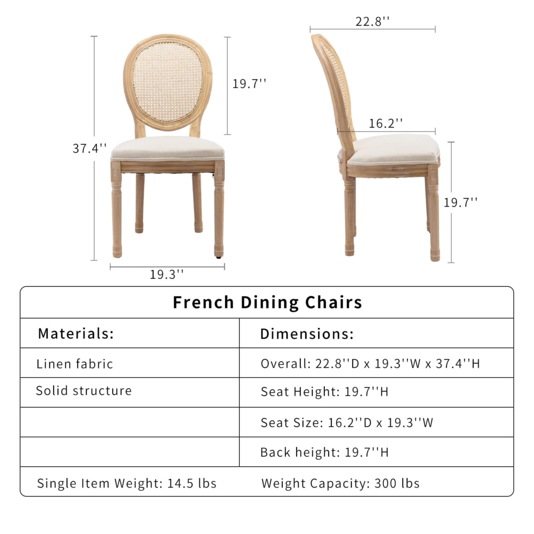 AADEN Set of 8 Rattan Dining Chairs | Solid Wood Legs | Beige