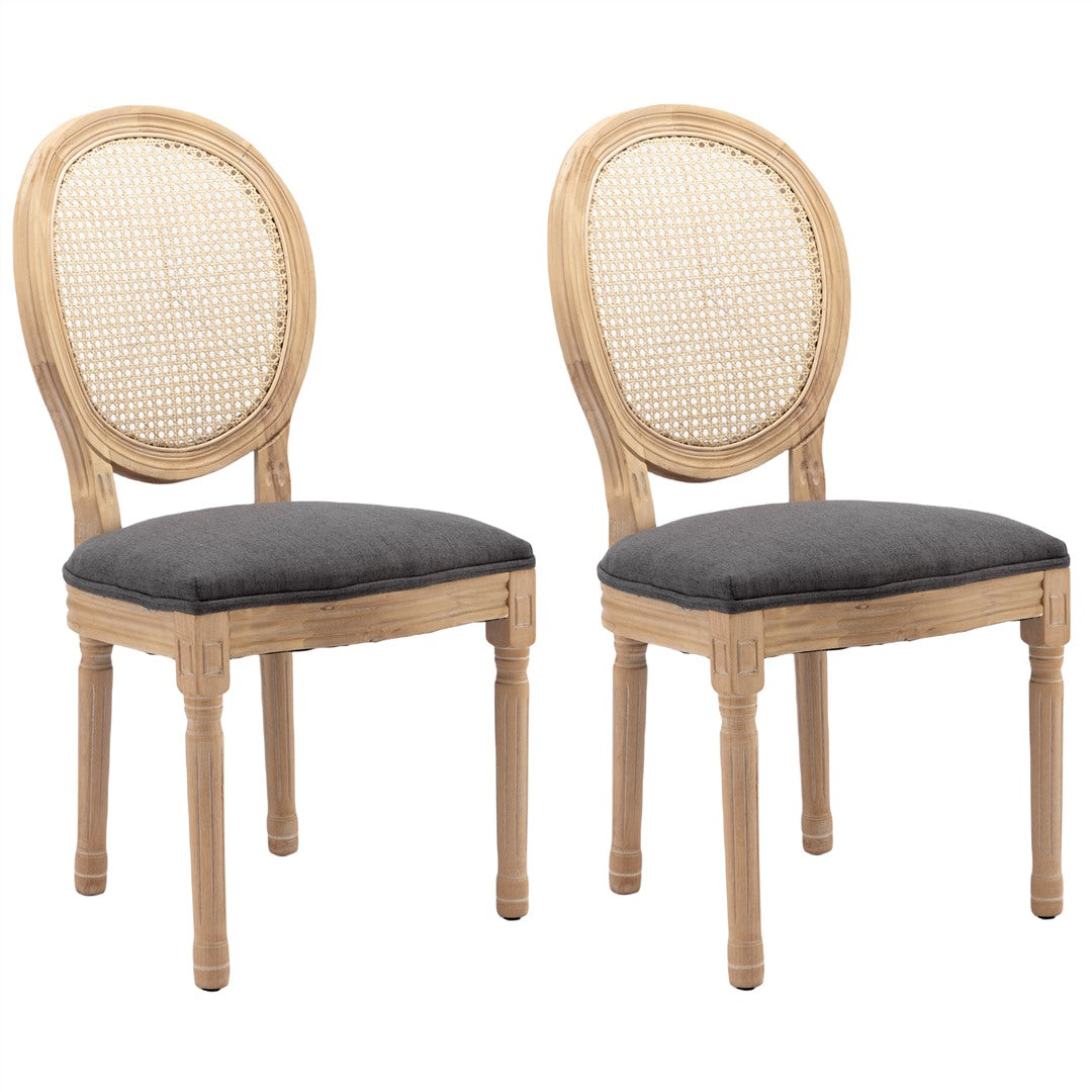 AADEN 2x Rattan Dining Chairs | Solid Wood Legs | Grey