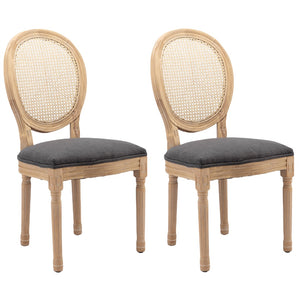AADEN 2x Rattan Dining Chairs | Solid Wood Legs | Grey