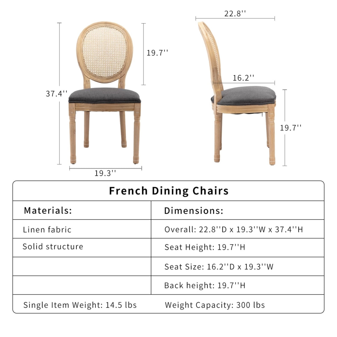 AADEN 2x Rattan Dining Chairs | Solid Wood Legs | Grey
