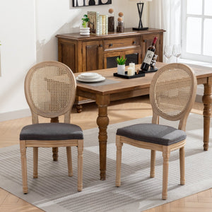 AADEN 2x Rattan Dining Chairs | Solid Wood Legs | Grey