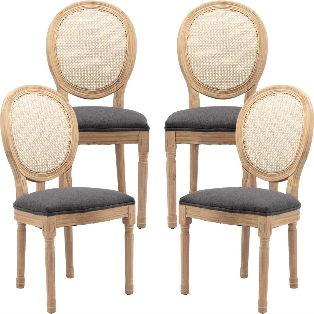 AADEN 4x Rattan Dining Chairs | Solid Wood Legs | Grey