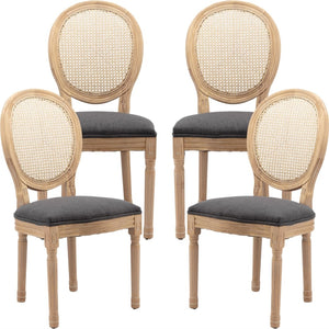 AADEN 4x Rattan Dining Chairs | Solid Wood Legs | Grey