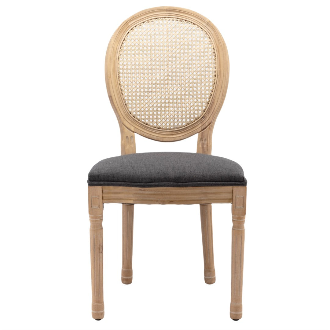 AADEN 4x Rattan Dining Chairs | Solid Wood Legs | Grey