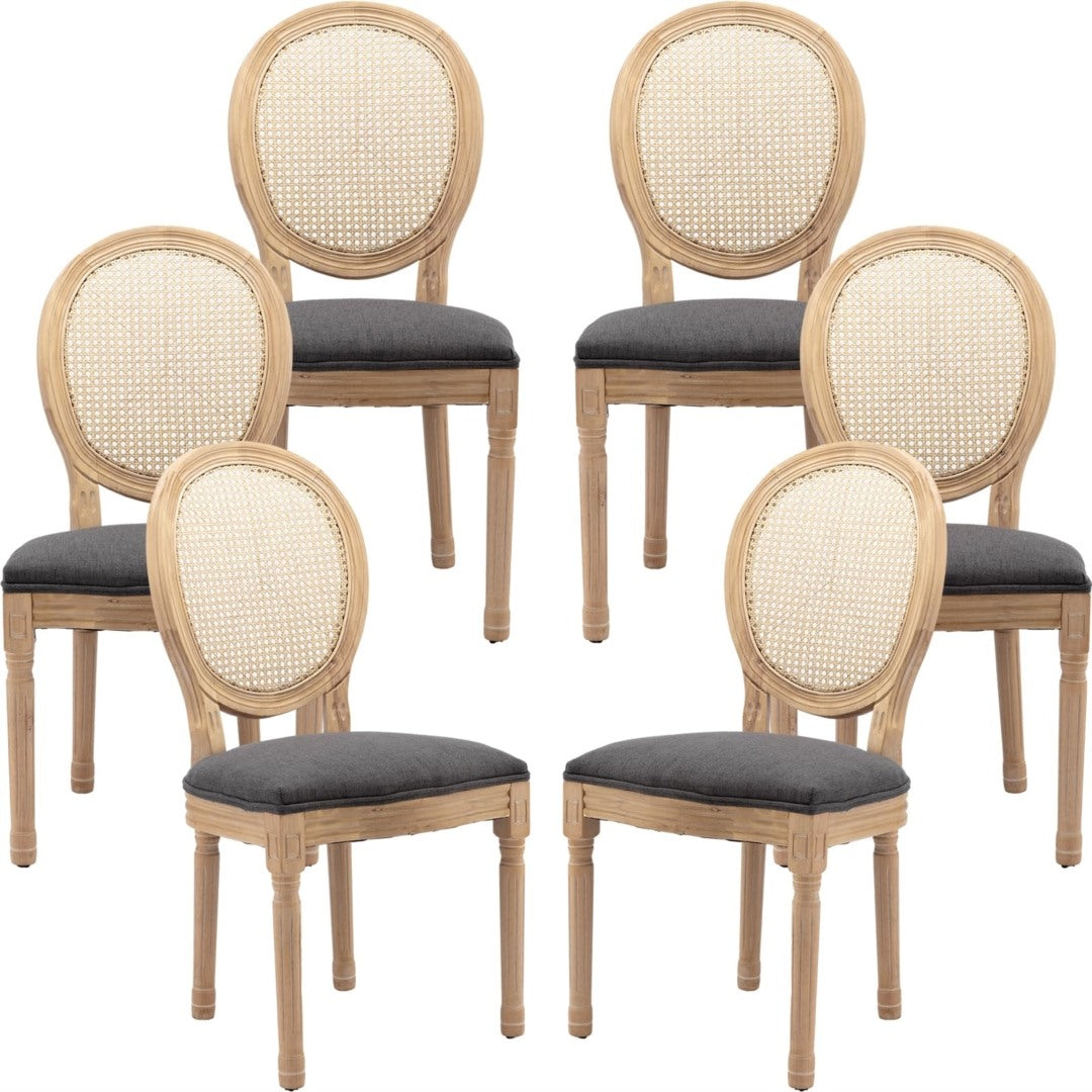 AADEN 6x Rattan Dining Chairs | Solid Wood Legs | Grey