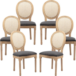 AADEN 6x Rattan Dining Chairs | Solid Wood Legs | Grey