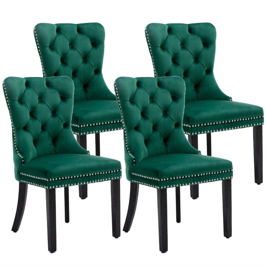 4x Velvet Dining Chairs | Green